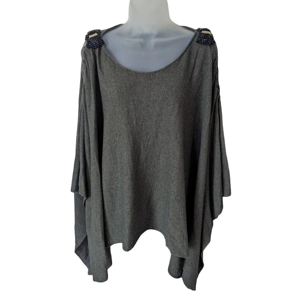Alessandra C. Merino Wool Cashmere Shawl One Beaded Appliques Butterfly Charms